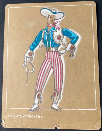 FOST Casino de Paris. Texas Circus, 2 gouaches on cardboard, signed, 23 x 32 cm ...