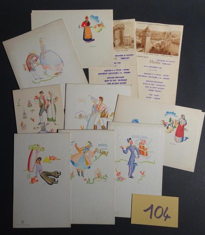 null MENU - Paquebots 11 menus illustrés par POPI vers 1935 + 2 menus divers vers...