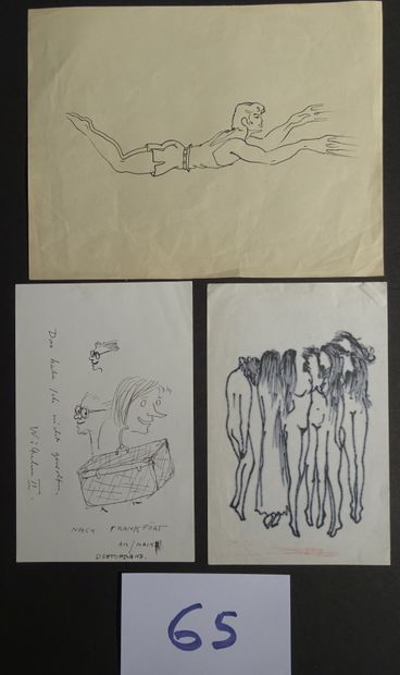 null JEAN BOULLET « Le tapis volant » dessin encre de chine c.1945. Format 27 x 20...