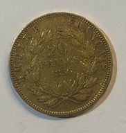 null Gold coin. France

A gold coin Napoleon 20 francs bareheaded, 1856.

Weight...