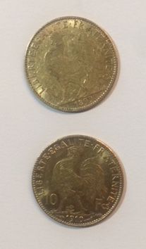 null Gold coins. FRANCE

Set of 2 gold coins, 10 francs Coq Marianne years (1899)...
