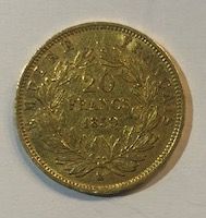 null Gold coin. France

One gold coin Napoleon 20 francs bareheaded, 1859.

Weight...