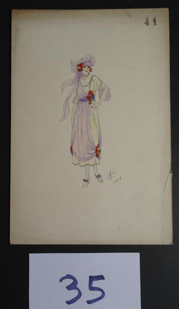 SOKOLOFF SOKOLOFF IGOR ( début du Xxéme siècle) 

"Femme à la robe violine". Plume,...
