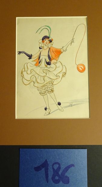SOKOLOFF SOKOLOFF IGOR ( début du Xxéme siècle) 

"Danseuse au bilboquet". Plume,...