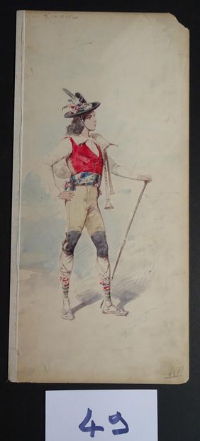 EDEL EDEL ALFREDO ( 1859-1912) 
" Paysan Romdin ". Gouache, aquarelle et encre signée....