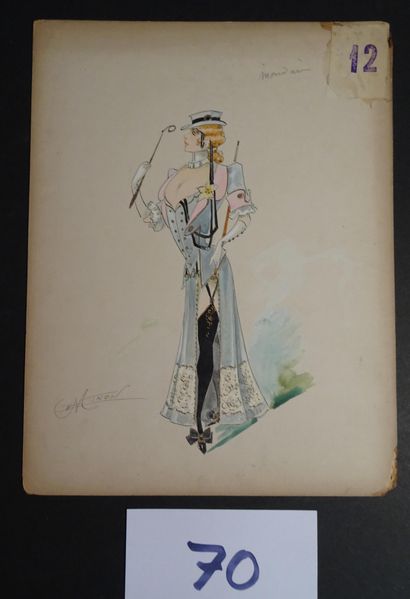 MINON MINON

"The socialite " c.1880. Model of a costume for a magazine. Watercolour...