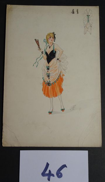 SOKOLOFF SOKOLOFF IGOR ( début du Xxéme siècle) 

"Femme à l'eventail orange". Plume,...