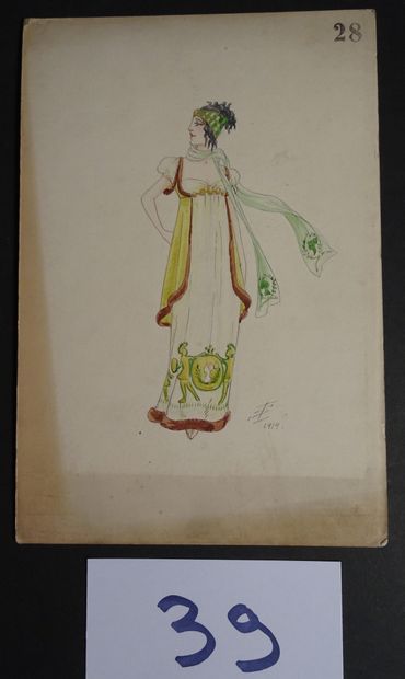 SOKOLOFF SOKOLOFF IGOR ( début du Xxéme siècle) 
"Femme à la robe impériale". Plume,...