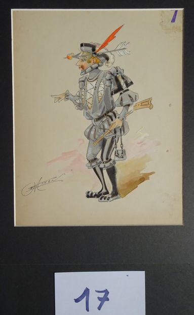 MINON MINON 
"Le chasseur et le serrurier " c.1880 pour une revue. 2 maquettes de...