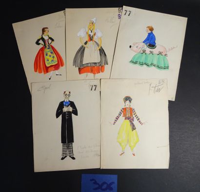 ZIG ZIG (Louis Gaudin dit ) (1882- 1936 ) 
Ensemble de 24 maquettes de costume pour...