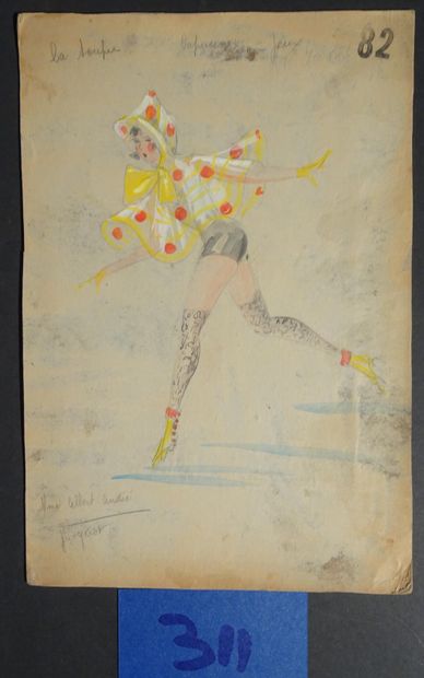 JACQUOT JACQUOT ALBERT ANDRÉ 
"La toupie" c.1920. Gouache et crayon sur carton pour...