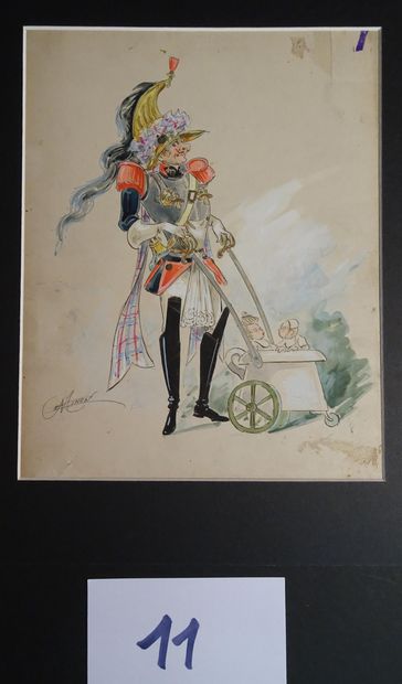MINON MINON 
"La nourrice et la nounou" c.1880 pour une revue. 2 maquettes de costumes...