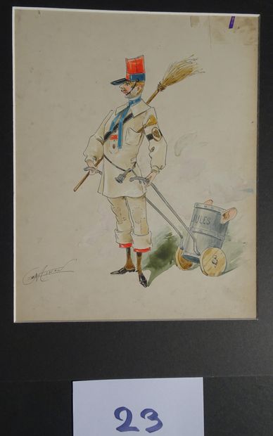 MINON MINON 
"Le chiffonnier et le plombier " c.1880 pour une revue. 2 maquettes...