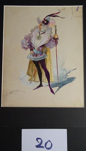 MINON MINON 
"L'ébéniste et l'aboyeur " c.1880 pour une revue. 2 maquettes de costumes...