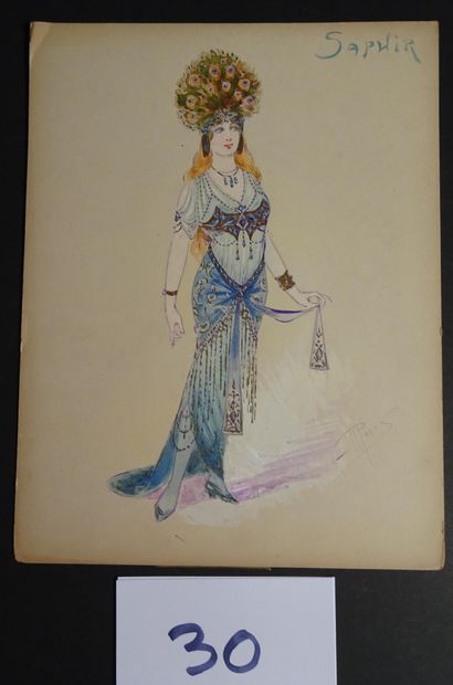 PERAS PERAS

"Saphir" c.1900. Robe créée pour le music-hall. Gouache sur carton,...