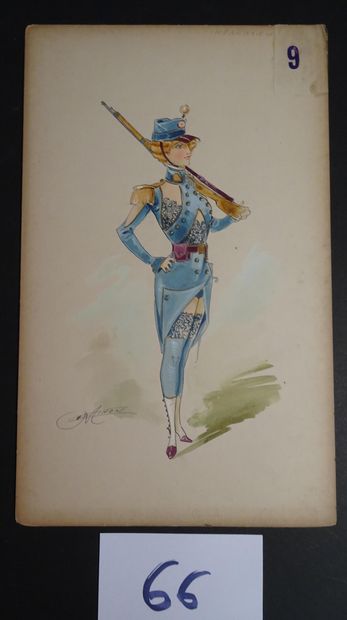 MINON MINON

"Infantry " c.1880. Model of a costume for a magazine. Watercolour gouache,...