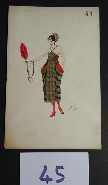 SOKOLOFF SOKOLOFF IGOR ( début du Xxéme siècle) 
"Femme à l'eventail rouge et robe...