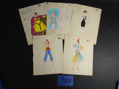 ZIG ZIG (Louis Gaudin said) (1882- 1936) 

Set of 24 models of costumes for the cabaret...