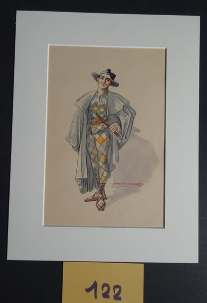 BETOUT BETOUT Charles ( 1869-1945 )

" Cirque : l'arlequin". c.1900. Gouache, signée...