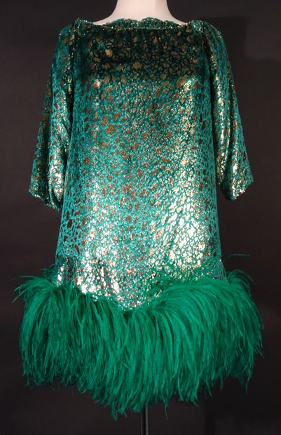 PIERRE CARDIN. Green and gold cocktail dress...