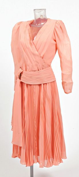 null JEAN-LOUIS SCHERRER. Haute Couture salmon muslin set including a double-breasted...