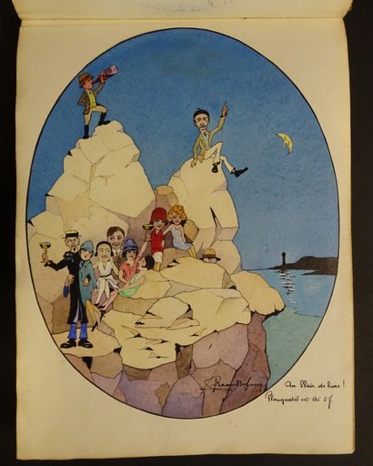 null ALBUM AMICORUM d'un dandy vers 1927. Nombreux dessins, aquarelles et gouach...