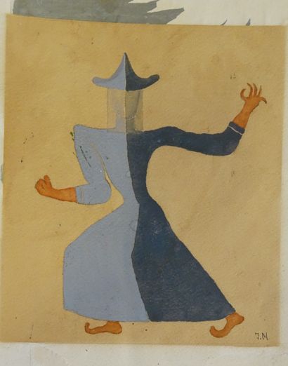 null "Danseur", gouache sur papier signé J.M, 16 x 18 cm.
