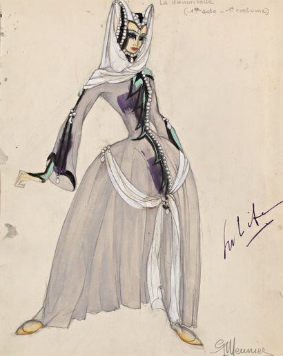 null G.MEUNIER. Ballet "Le chevalier et la demoiselle", 1941. Gouache sur papier,...