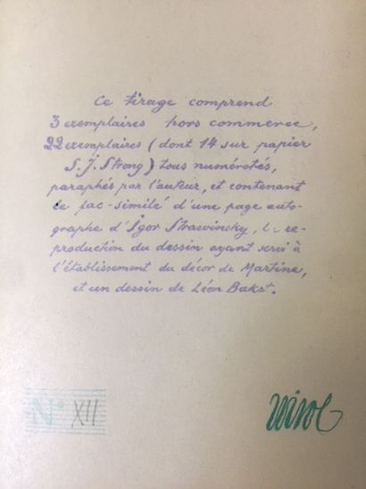 null BALLET "Le sacre du Printemps", 1917. Edition at 22 copies. Copy n°12. Théâtre...