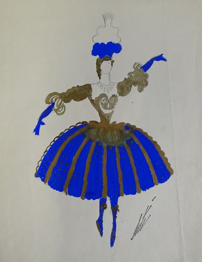 null ERTE. Gouache pour le ballet " Castor et Pollux", 1961, "Danseuse", 37 x 22...