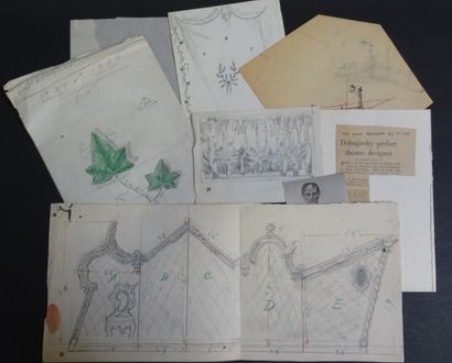 null DOBOUJINSKY MISLAV. Set of documents, drawings and various decorations with...