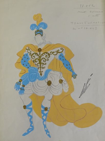null ERTE. Gouache pour le ballet " Castor et Pollux", 1961, "Danseur Mime Homme",...
