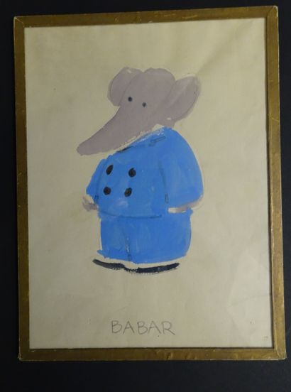 null BRUNHOFF Jean de. " Babar", gouache drawing, designated on the back, 1940.