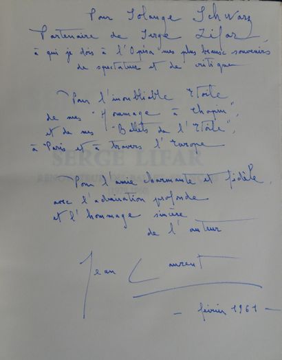 null BALLET. « Serge LIFAR, rénovateur du ballet français" par Jean Laurent, 1960,...
