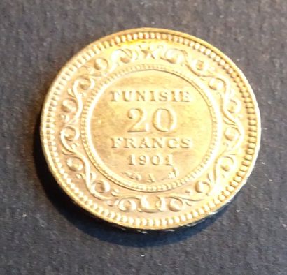 Pièce OR. Pièce 20 francs OR Tunisie, 1901.
Poids...