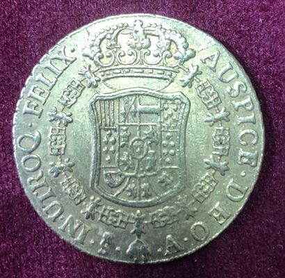 null Pièce OR. Pièce de 8 escudos, Carlos III, OR, monnaie coloniale Mexique. 1771.
Poids...