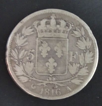 null Coin of 5 francs Louis XVIII naked bust in silver. Engraver Auguste François...
