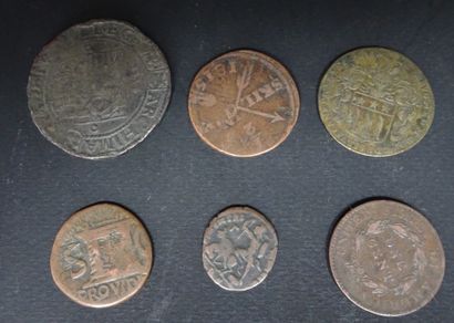 null Pièce one cent USA 1820 + 3 pièces à identifier + 2 monnaies antiques.