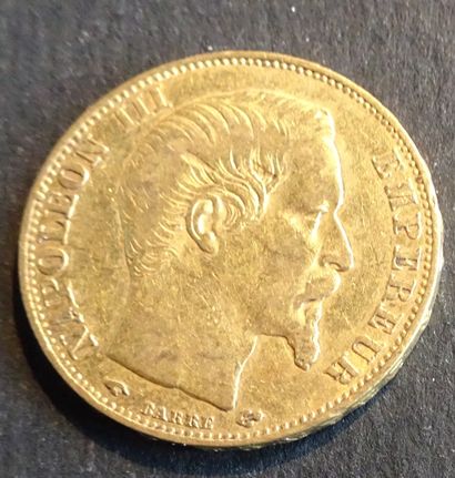 null Gold coin. Coin 20 francs Napoleon III, GOLD, bare head, signed BARRÉ on top....