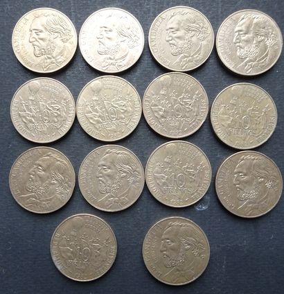 14 pieces of 10 frs Gambetta 1982. Cupro-Nickel....