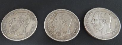 3 pièces de 5 francs Léopold roi des Belges...