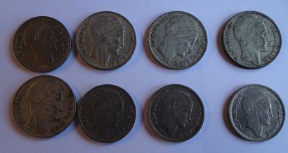 8 pièces 10 francs Turin, argent dont 1 pièce...
