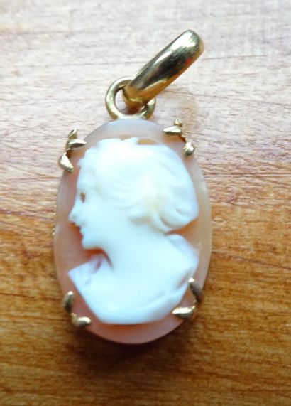 null Small cameo pendant with female profile, gold setting. Weight : 1,09 g.