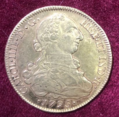 null Pièce OR. Pièce de 8 escudos, Carlos IIII, OR, 1795.
Poids : 27,07 g.