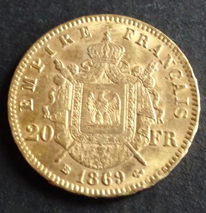 null Pièce OR. Pièce 20 francs Or, Napoléon III, Tête laurée, 1869.
Poids : 6,44...