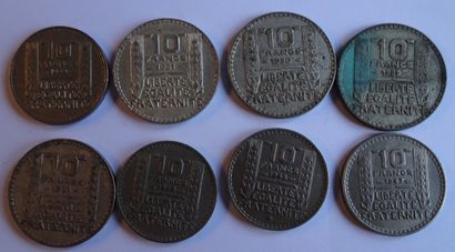 null 8 pièces 10 francs Turin, argent dont 1 pièce 1929 + 1 pièce 1930 + 2 pièces...