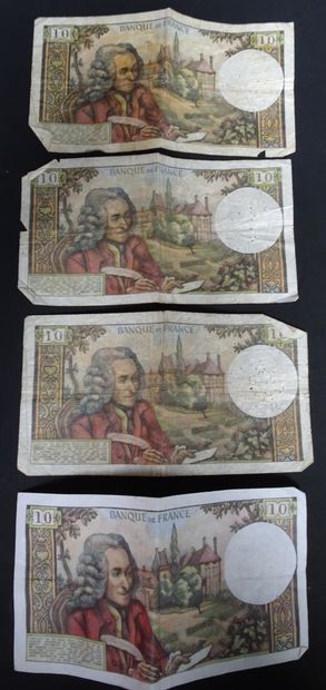 4 bills of 10 francs Voltaire. 2 bills 1970...