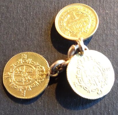 null Gold coins. Set of 3 GOLD coins mounted on gold hook (1 american dollar coin,...