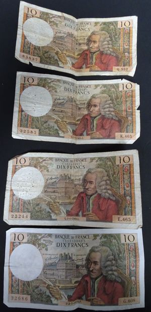 null 4 billets de 10 francs Voltaire. 2 billets 1970 et 2 billets 1974.
On ajoute...