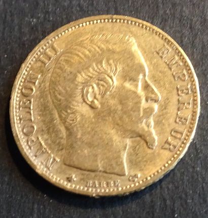 null Gold coin. Coin 20 francs Napoleon III, GOLD, bare head, signed BARRÉ on top....